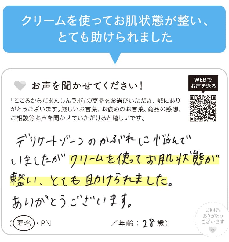 クリームを使ってお肌状態が整い、とても助けられました