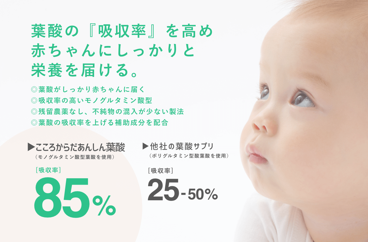 葉酸の吸収率を高め、赤ちゃんにしっかりと栄養を届ける　説明画像