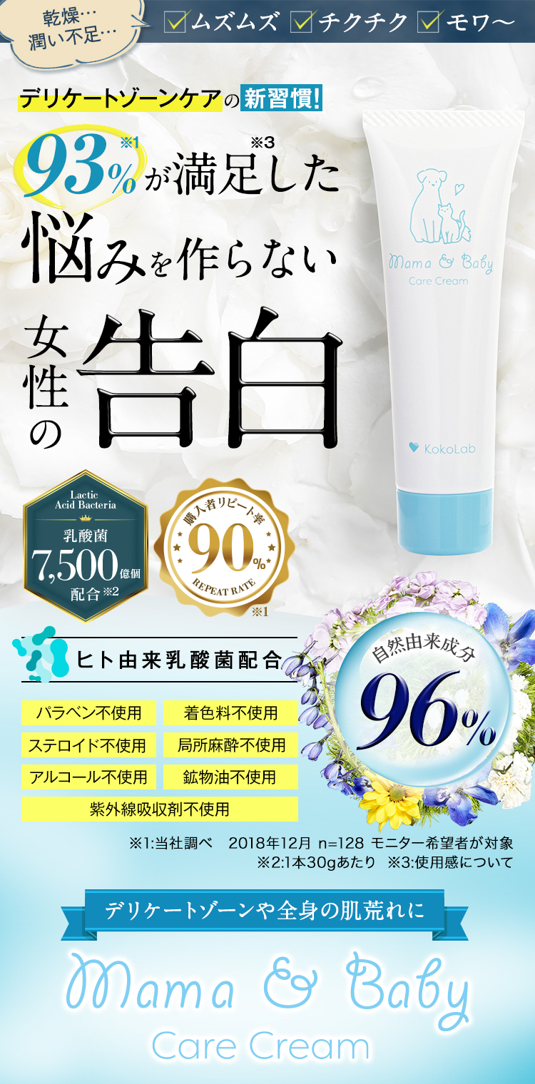 kokolab ママ&ベビーケアクリーム 180g 2こセット デリケートゾーンのお悩みにも約7,500億個の美肌菌配合ママ