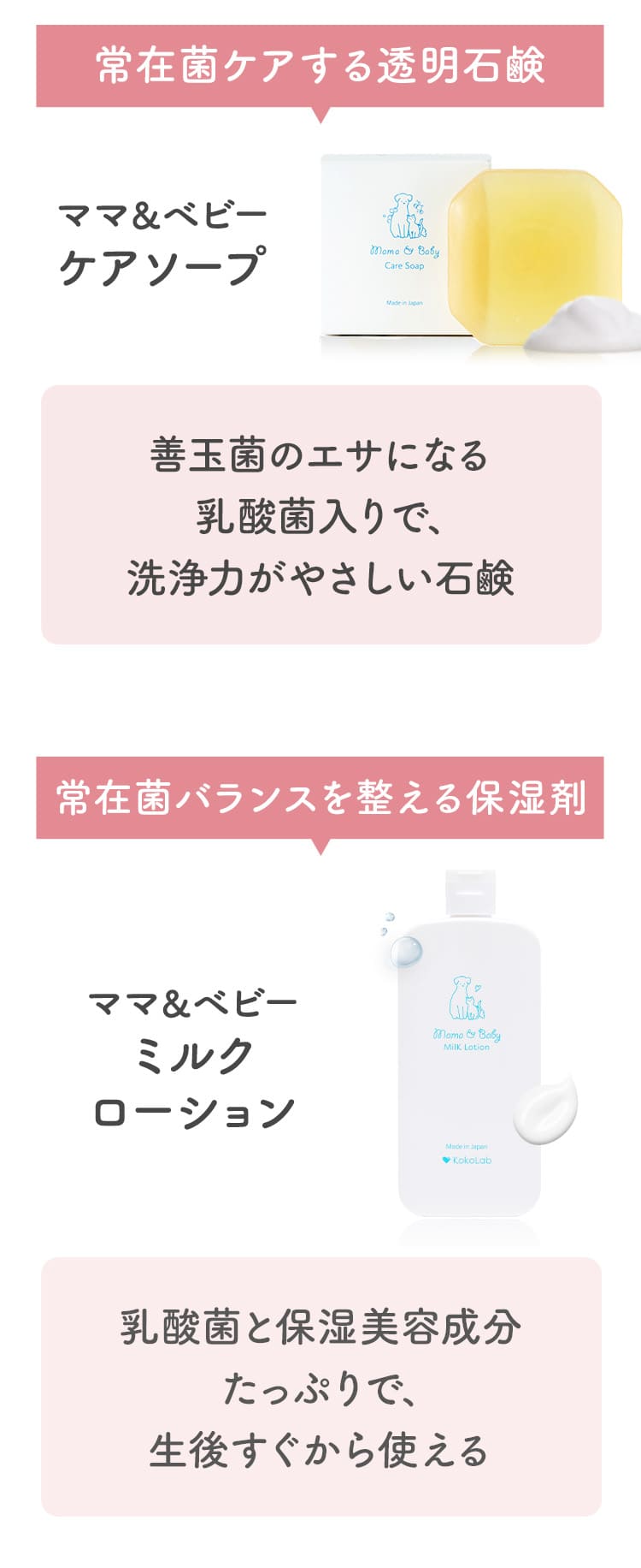 ママ＆ベビーケアソープとミルクローション