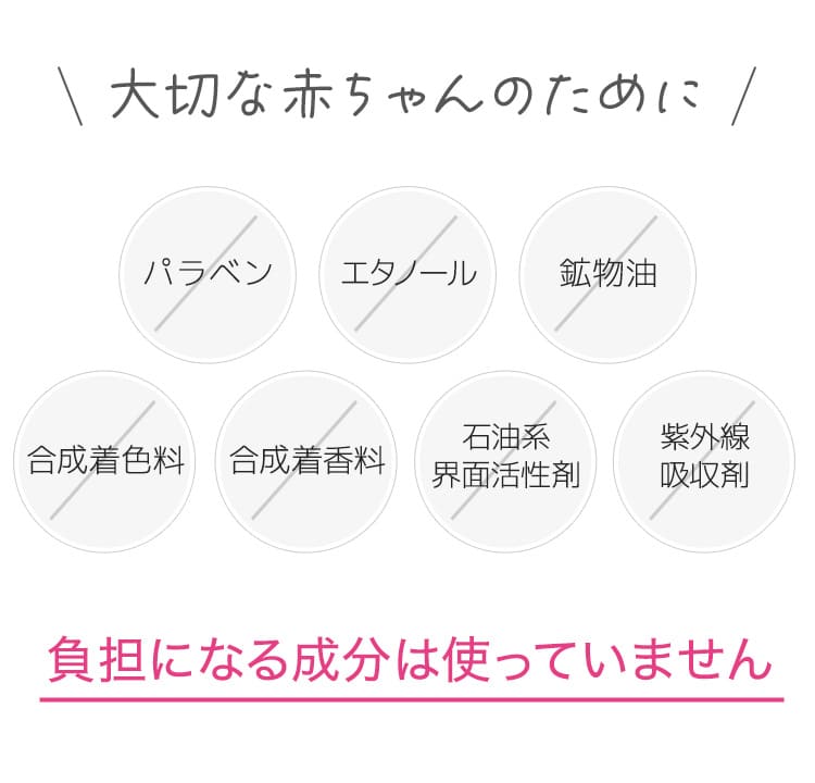 大切な赤ちゃんのために負担になる成分は使っていません